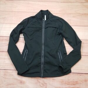 Fabletics Athletic Jacket Womens Medium Green Full Zip Mock Neck Tulip Hem M